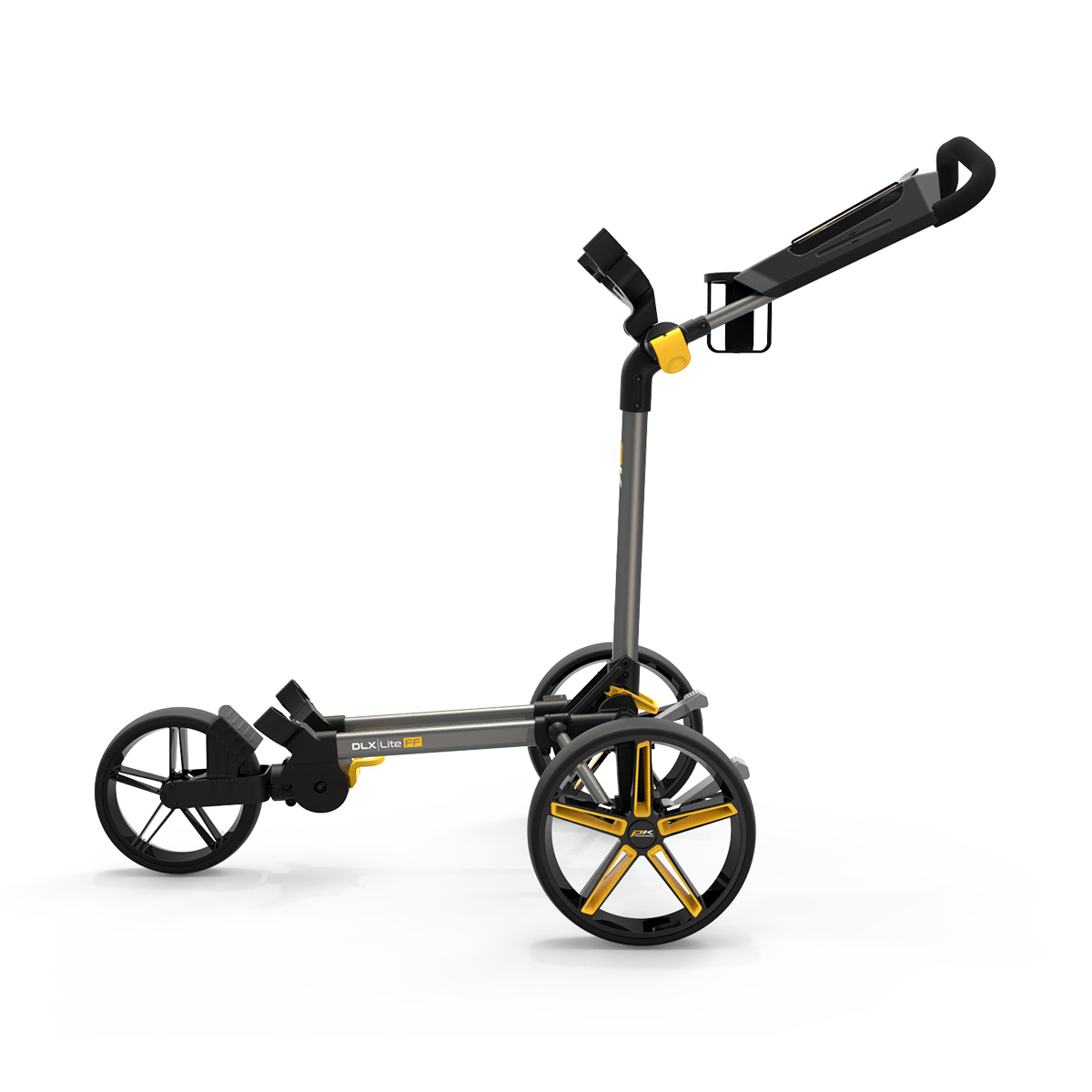 PowaKaddy DLX-Lite FF Push Cart - Gunmetal with Yellow Trim - Image 6