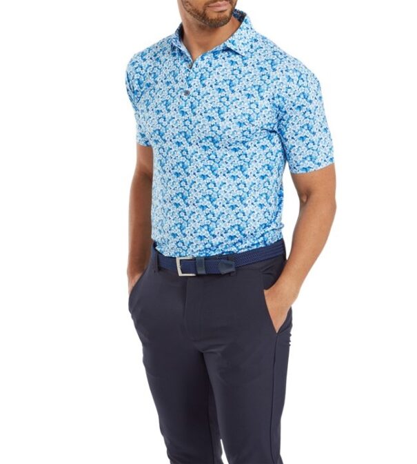 Men's FootJoy Primrose Print Lisle - 81567 Ocean Deep Blue White