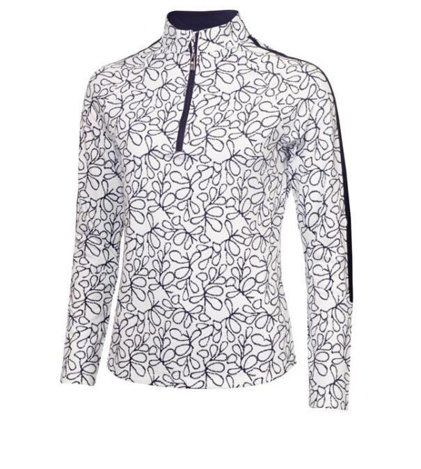 Green Lamb Mae Printed Zip Neck Top - AG24046 White Navy Floral - Image 3