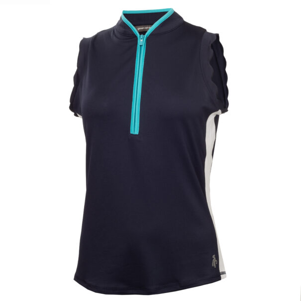 Green Lamb Odette Scalloped Sleeveless Polo - SG25071 Navy
