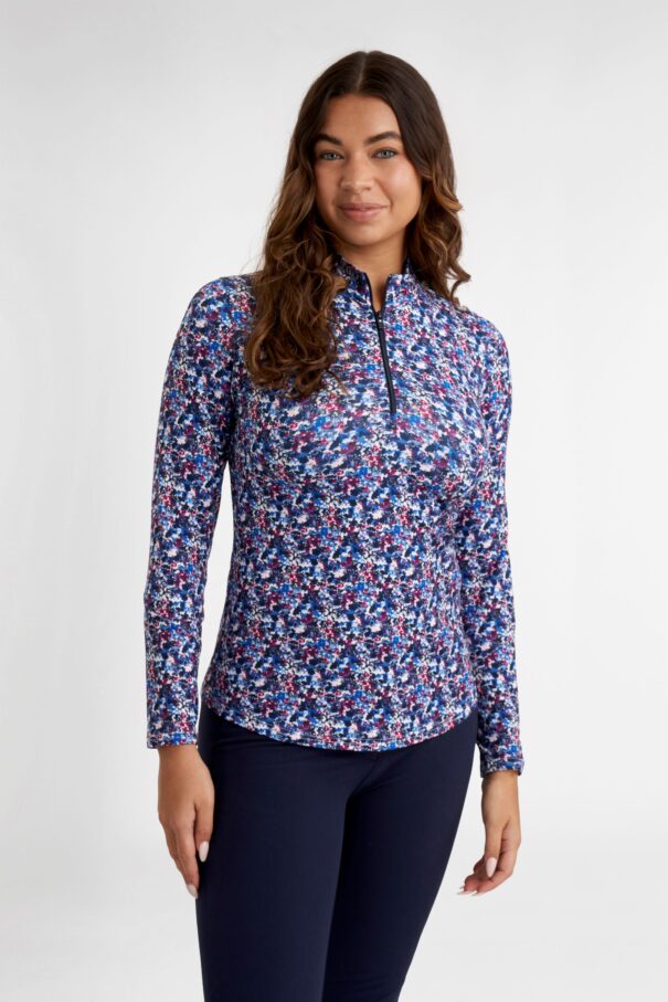 Green Lamb Elena Printed LS 1/2 Zip - AG25093 Floral Print - Image 3