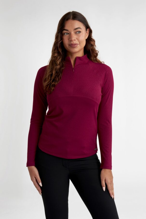 Green Lamb Elizabeth Jacquard LS 1/2 Zip - AG25094 Deep Beet