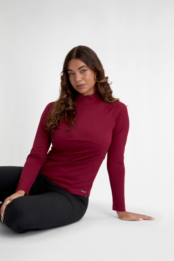 Green Lamb Elizabeth Jacquard LS 1/2 Zip - AG25094 Deep Beet - Image 3